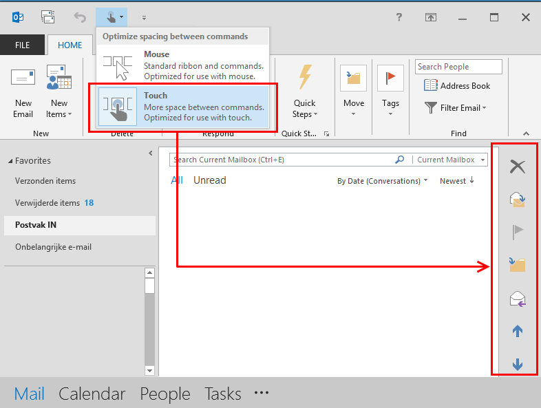 taglia barra degli strumenti in Outlook